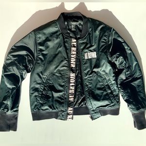 Dark Army Green Graphic Bomber Jacket